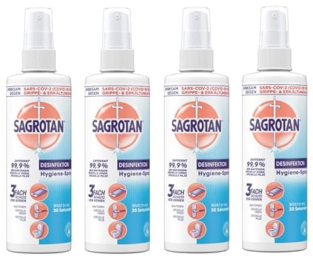 Sagrotan Hygiene Pumpspray – Desinfektionsmittel für Textilien und Oberflächen im Haushalt – 4 x 250 ml Sprühflasche im praktischen Vorteilspack