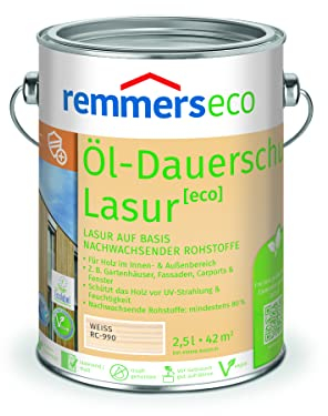 Remmers Dauerschutz-Lasur [eco] weiß, 2,5 Liter, Langlebig, ausgeprägter UV-Schutz, für innen und außen, Schutz vor UV-Strahlung & Feuchtigkeit