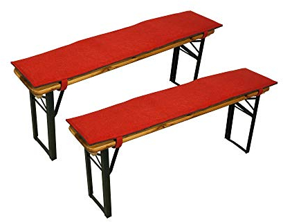 Sensalux Filz-Kult Bierbankauflagen, 2er Set, Klettverschluss, Polster, Bierzeltgarnitur, Sitzkissen, 120 cm x 25 cm, Rot