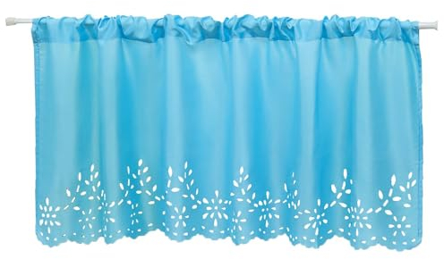 Joyswahl Küchen Scheibengardine Voile Bistrogardine mit Lasercut-Muster »Carmen« Stangendurchzug Gardine Stores HxB 60x120cm Petrol 1er Pack