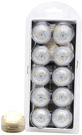 Dekohelden24 10er Set Kunststoff LED-Licht mit 3 Dioden, zum drehen. Wasserfest, Warmweiß, Maße L/B/H: 3 x 3 x 2,5 cm.