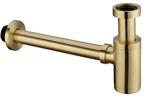 Orhemus Brass Round Bottle P Trap, Basin Sink Waste Trap Drain Tube Kit Adjustable Height, Brushed Gold Finished