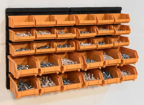 Wall Mounted 30 Piece Storage Bin Kit with Louvre Panel
