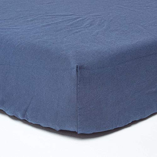 HOMESCAPES Leinen Spannbettlaken 150x200 cm Marineblau, Halbleinen Bettlaken mit Gummizug aus 60% Leinen und 40% Baumwolle
