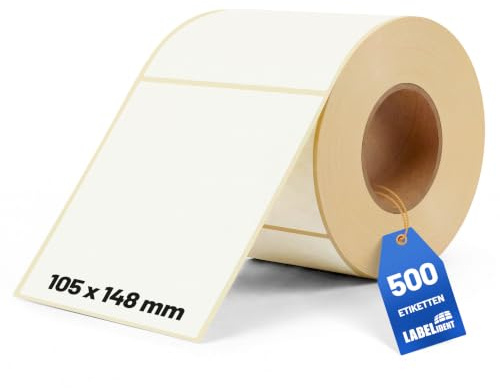 Labelident Versandetiketten 105 x 148 mm - 500 Thermoetiketten auf Rolle, 76 mm Kern | Selbstklebende Thermodirekt-Labels für DHL, DPD, FedEx, GLS, Hermes, UPS