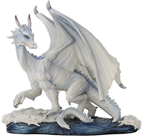 Veronese Design 19,1 cm großer weißer Drachen Mythisches Monster Polyresin handbemalt Drake Figur Statue