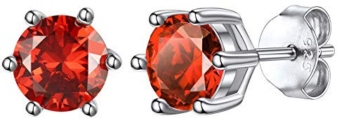 Clou d'Oreille Rubis Boucle doreille Femme Argent 925 Rouge Light Red Crital Religion Pierre Rond Zirconic Cubique juillet Bijou Cadeau Meilleur Amie Souvenir Mariage Maman Noël Valentin