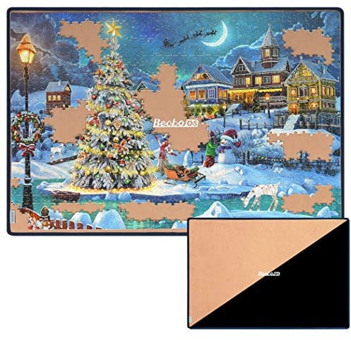 Becko Double-Sided Khaki & Black Jigsaw Puzzle Board Portable Puzzle Mat for Puzzle Storage Puzzle Saver, Non-Slip Surface, Up to 1000 Pieces
