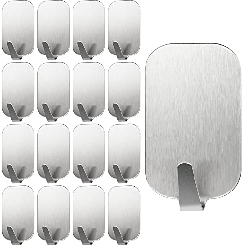 Sidereum 16 Stück Haken Selbstklebend Handtuchhaken Edelstahl 3M Klebehaken Wasserdicht Ohne Bohren Wandhaken für Bad und Küche Silber