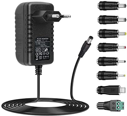 Adattatore AC-DC 24V 1A Alimentatore AC220V da 230V a DC24V con 8 adattatori per spina Caricabatterie DC24V 100mA a 1000mA (DC24Va 1A)