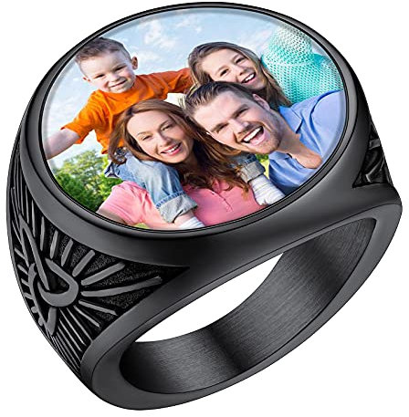 FaithHeart Schwarz Siegelring mit Keltischer Knot Symbol Personalisierter Bandring Damen Herren Bild Fingerring mit Ihr Wunschgravur für Freundin Ehefrau