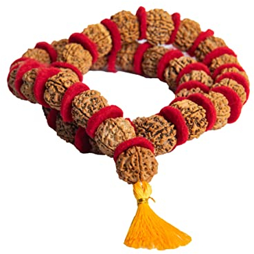 Wonder Care Authentischer Rudraksh Meditation Mala-5face - Echte Himalaya-Rudraksha-Samen, religiöse Ornamente, Rosenkranz, Japa Shiv-Mala, 8 mm, importiert aus Nepal, Holz, Kein Edelstein