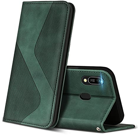 ZONNAVI Hülle für Huawei Y6 2019, PU Leder Handyhülle mit Kartenfächer und Standfunktion, Lederhülle Flip Wallet Case Schutzhülle für Huawei Y6 2019 (Grün)