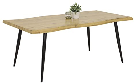 Hela Tische, Esstisch Gabi Baumkantenoptik, Holzwerkstoff/Wabenplatte, Dekor Wildeiche, Rundrohrgestell Schwarz, 180x100cm