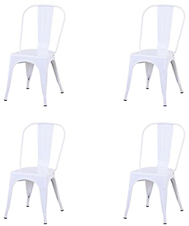 HJhomeheart - Juego de 4 Sillas de Comedor de Metal con Respaldo Apilable, Diseño Industrial de Estilo Vintage para Restaurante, Boda, Cafetería, Jardín (Blanco)