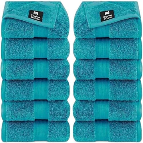 EDB 12x Washcloth Set 100% Egyptian Cotton 30x30cm Hotel Quality Flannels Soft Towels - Quick Dry And Highly Absorbent Face Towels 500 GSM (Teal/Turquoise)