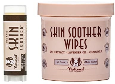 Natural Dog Company Skin Soother Bundle, (1) Dog Skin Wipes, 50 Count, (1) Travel Stick, 0.15 oz., Allergy and Itch for Dogs, Dog Moisturizer for Dry Skin, Dog Lotion