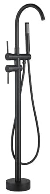 Rea Badewannenarmatur ORTIS BLACK Wasserhahn Badewanne Einhebel Wannenarmatur mit Handbrause Badarmatur aus Messing Mischbatterie (Schwarz)