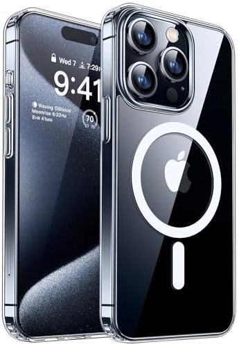 CANSHN Magnetisch für iPhone 15 Pro Max Hülle Kompatibel mit MagSafe Kabellosem Laden, [Nie Vergilbung] Stoßfest Handyhülle, Schutzhülle Kratzfeste Transparente Rückseite, Durchsichtig