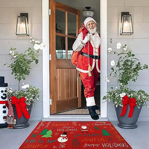 LuxFocus Flax Like Weave Weihnachts Fußmatte, Weihnachtlich Dekorativ Teppich Winterferien Fußmatten Niedriges Profil Vordere Bodenmatte Eingangsschaltermatte für Drinnen und Draußen, 40 x 80 cm