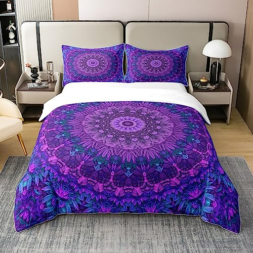 Mandala Bettbezug 135x200 100% Natürliche Baumwolle Boho Chic Medaillon Bettwäsche Set für Kinder Schlafzimmer Dekor,Böhmische Exotische Blume Tröster Bezug Mandala Krawatte Dye Spirale Bettwäsche