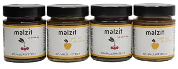 malzit Brotaufstrich im Glas, Frucht-Box 4 x 150 g, Apfel & Aronia, Bio & Vegan, Wenig Zucker, Brot-Aufstrich aus Gerstenmalz, Aufstrich für Brot, Brötchen & Croissants