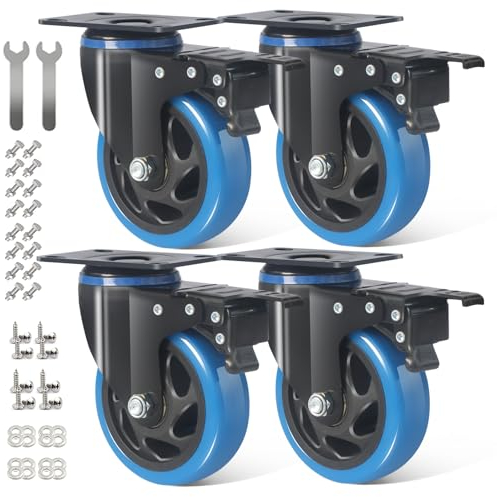 RRIUTO Ruedas para Muebles con Freno, Ruedas Giratorias de 100MM Rueda Pivotantes Silencio, Ruedas de Placa Industriales que No Dejan Marcas, 360 ° Rotación, 4 Ruedas con Tornillos Hasta 600kg