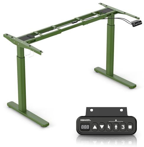 INMAKER Bureau Assis Debout pour Hauteur 69,5-118,5cm, Bureau Assis Debout Electrique pour Bureau 110-180cm(L), Pied de Bureau Reglable en Hauteur Électrique avec 2 Moteurs, Vert (Cadre Seulement)