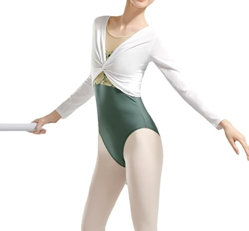HEARTTOUCH Damen Ballettjacke Wickeljacke Baumwolle Langarm Schulterjacke Bolero Tops Einfarbig Tanzoberteil Yoga Gymnastik Oberteil Tanzbekleidung