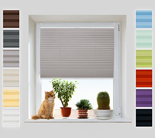 Plissee Rollo ohne Bohren - Jalousie mit easyfix Metall Klemmträger | SUPER Pearl Stoffkollektion | Leicht zu montieren | Faltrollo Sichtschutz, Sonnenschutz, Fenster - [Grau, 75 cm x 120 cm]