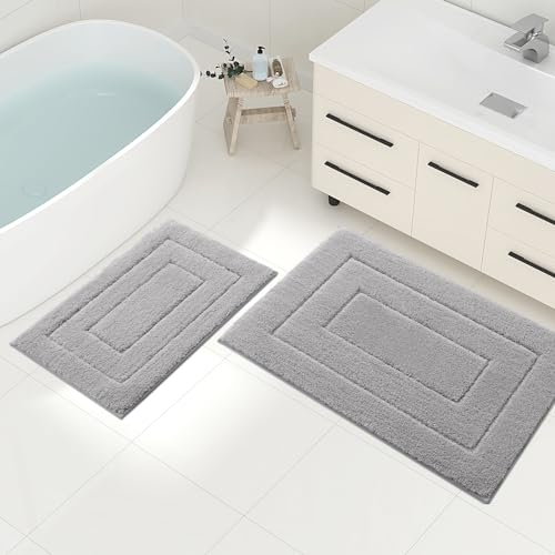Homaxy Mikrofaser Badezimmerteppich Set 2 teilig rutschfest Waschbar Badematte Set Weiche Badteppich Wasserabsorbierend Badvorleger für Badezimmer - 40x60 cm+50x76 cm,Grau
