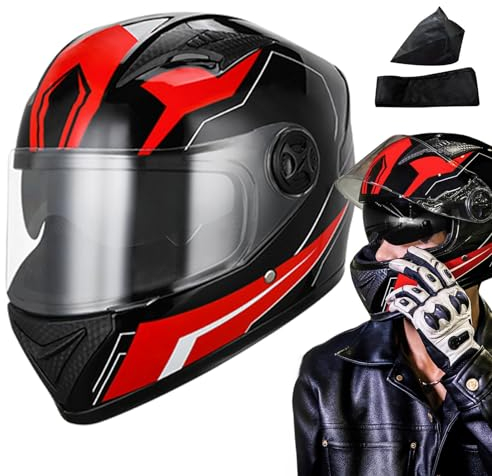 Kongou Motorradhelme für Herren - Integralhelme mit abnehmbarem Winterhalstuch, atmungsaktive schützende Motorradhelme mit Sonnenblende und Halstuch für Roller-Motorräder