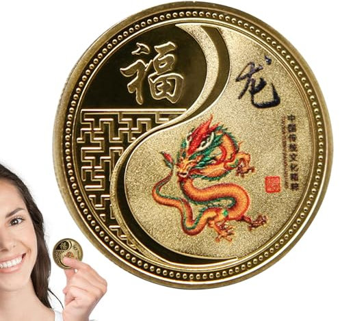 Dragon du Nouvel An chinois,Pièce porte-bonheur du dragon chinois - Pièce de fortune Fu chinoise 2024 | Pièce Souvenir Dragon porte-bonheur pour le nouvel an, cadeaux de collection pour la fête Bukisa