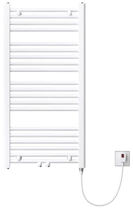 Mai & Mai Badheizkörper Handtuchheizkörper Badheizung Heizkörper bad 50x100 cm Weiß, Handtuchwärmer für Strom, Seitenanschluss, Röhrenheizkörper mit Heizstab 600W