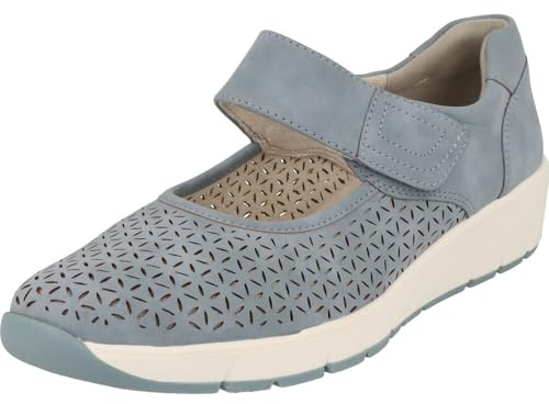 Jana Chaussures Basses Femme avec Fermeture Velcro Vegan, Denim, 37 EU