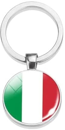 Generico Portachiavi Italia in Metallo e Vetro Cabochon Colore Argento Gadget Azzurri Tricolore Bianco Rosso e Verde Uomo Donna Taglia Unica Accessori Auto Idea regalo