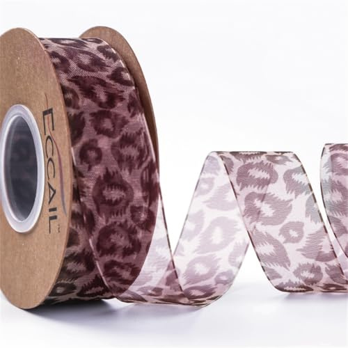 Wisafory Chiffonband Leopardenmuster Organzaband Schleifenband Geschenkband Dekoband zum Basteln Stoffband für Hochzeit Geburtstag Geschenkverpackung Nähprojekte Party-Dekoration 01# 25mm x 10 Yards
