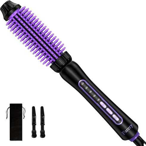FARERY Thermal Brush, 25mm Heiße Bürste, Anti-Verbrühung & Flexibel Silikonborsten, die nicht abfallen, Keramik Turmalin Ionen-Heißbürste, 5 Temperaturen Thermobürste, Dual-Spannung