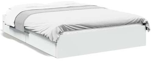 Hommdiy Betten mit Schubladen,Holzbett Stauraumbett Bettgestell mit Lattenrost Weiß,140 x 200 cm