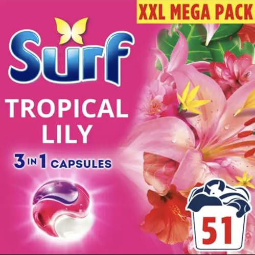Surf 3 in 1 Laundry Detergent Capsules, Tropical Lily, 51 Washes