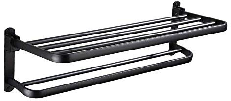 Porte-serviettes mural pliable à double pôle avec égouttoir - Longueur 60 cm - Barre porte-serviettes murale à suspendre pour cuisine, salle de bain