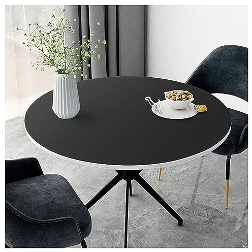 Schwarze runde Tischdecke aus Kunstleder, wasserdicht und abwischbar, Vinyl-Tischschutz für Esszimmertisch, hitzebeständig, Couchtischmatte, 120 cm