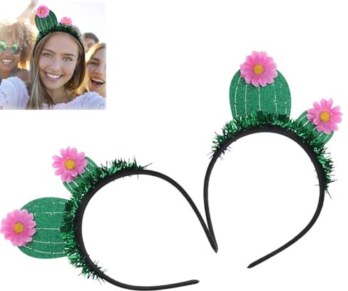 Generisch 2 Stück Kaktus Kostüm-Stirnband, Kaktusblüten-Stirnband Damen, Grün Party-Stirnband, Kaktus Haarreif, Haardekorationen Für Hawaii-Party, Strand Pool-Party Haarreifen Tropische