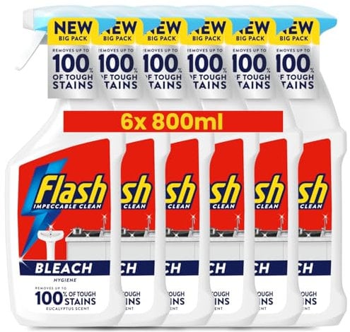 6x Flash Spray With Bleach Multi-Purpose Cleaner – 800ml | Powerful Degreaser & Stain Remover | Eucalyptus Scent | Streak-Free Shine for Hard Surfaces