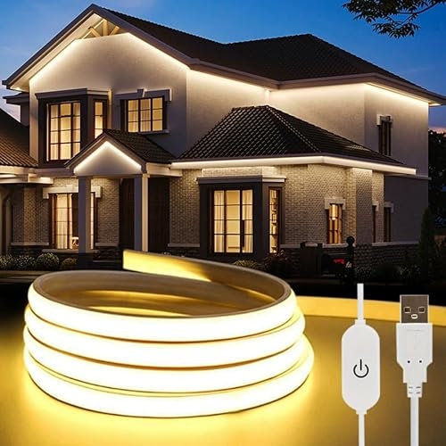 LED Bande Flexible haute densité avec interrupteur tactile, 1m USB 5V, lumière linéaire dimmable, led ruban avec adésif pour maison décoration (Blanc froid)