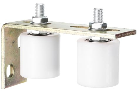 sourcing map 1Set Slide Gate Guide Roller, 2 Nylon Rollers Gate Support Assembly with L-Rear Post Bracket, Universal Sealed Ball Bearing Rolling Gate Guider for Sliding Door, White