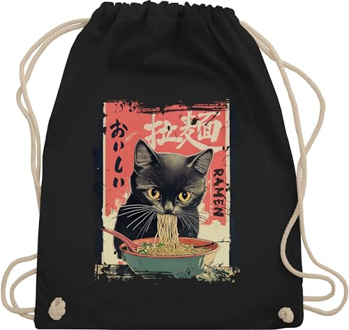 Turnbeutel Rucksack - Ramen Nudeln Katze Japan Anime Geschenke Katze I Manga Geschenk Kawaii Geschenk Cute Stuff Y2K I Japanese I Cat - Unisize - Schwarz - turnbeutel+anime animation katzen tasche