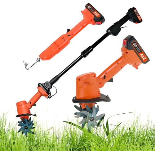 CYTBEK Electric Lithium Micro-Tiller & Digging Hoe, 2-in-1 Cordless Soil Rotator, 235 RPM Motor, 1.5 Ah Battery, 10 cm Tilling Depth, Handheld & Pole-Mounted