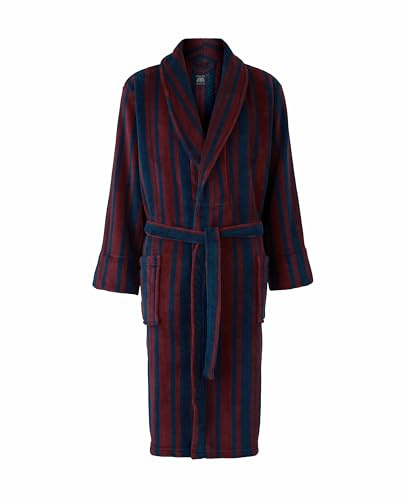 THE SAVILE ROW COMPANY LONDON Men's Lightweight Super Soft Warm Fleece Bath Robe Dressing Gown - Navy Multi Stripe - Large