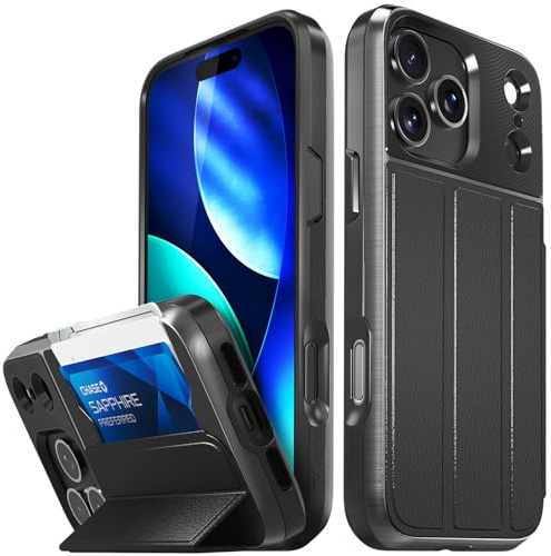 VENA vCommute for iPhone 17 Pro Max Wallet Case, [Military Grade Drop Protection] Flip Leather Cover Slot Card Holder with Kickstand - Black